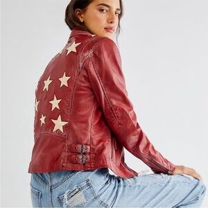 MAURITIUS CHRISTY RF LEATHER JACKET STARS Red Size Medium x Free People